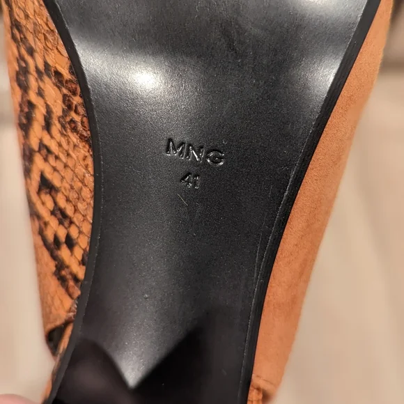 Mango Faux Snakeskin Suede Slingback Heels Size US 9.5 Cognac - Picture 5 of 15